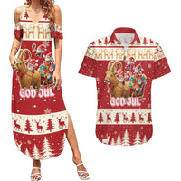 Sweden Christmas Couples Matching Summer Maxi Dress and Hawaiian Shirt God Jul Nordic Julbock - Wonder Print Shop