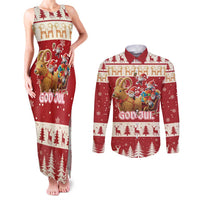 Sweden Christmas Couples Matching Tank Maxi Dress and Long Sleeve Button Shirt God Jul Nordic Julbock - Wonder Print Shop