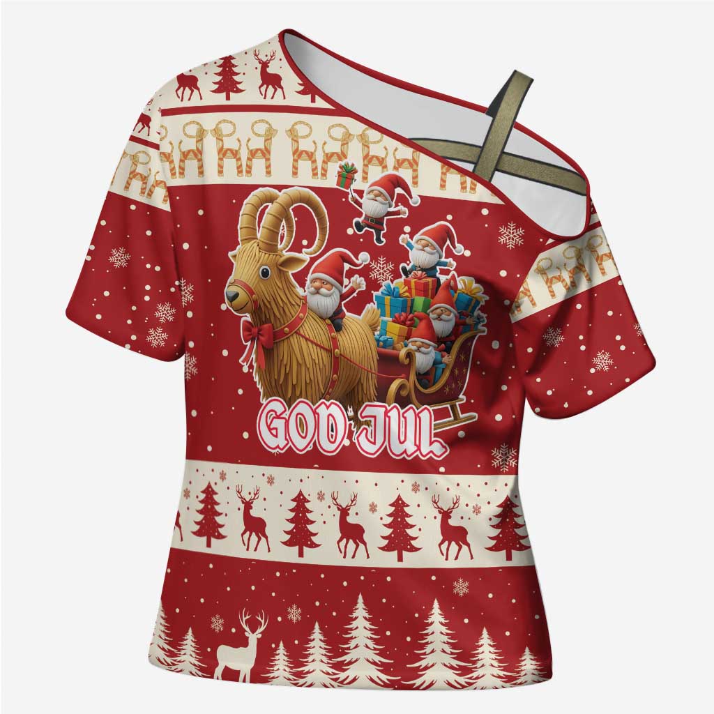 Sweden Christmas Cross Shoulder Shirt God Jul Nordic Julbock - Wonder Print Shop
