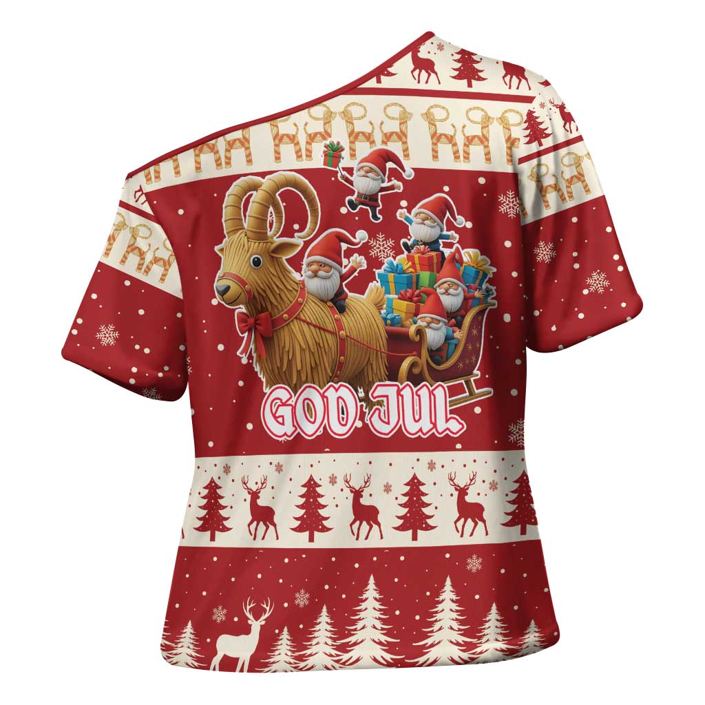 Sweden Christmas Cross Shoulder Shirt God Jul Nordic Julbock - Wonder Print Shop