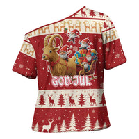 Sweden Christmas Cross Shoulder Shirt God Jul Nordic Julbock - Wonder Print Shop