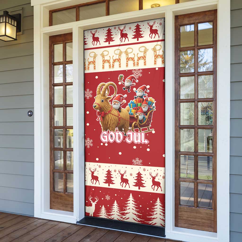Sweden Christmas Door Cover God Jul Nordic Julbock - Wonder Print Shop