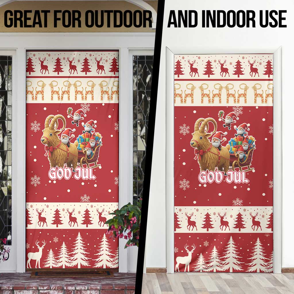 Sweden Christmas Door Cover God Jul Nordic Julbock - Wonder Print Shop
