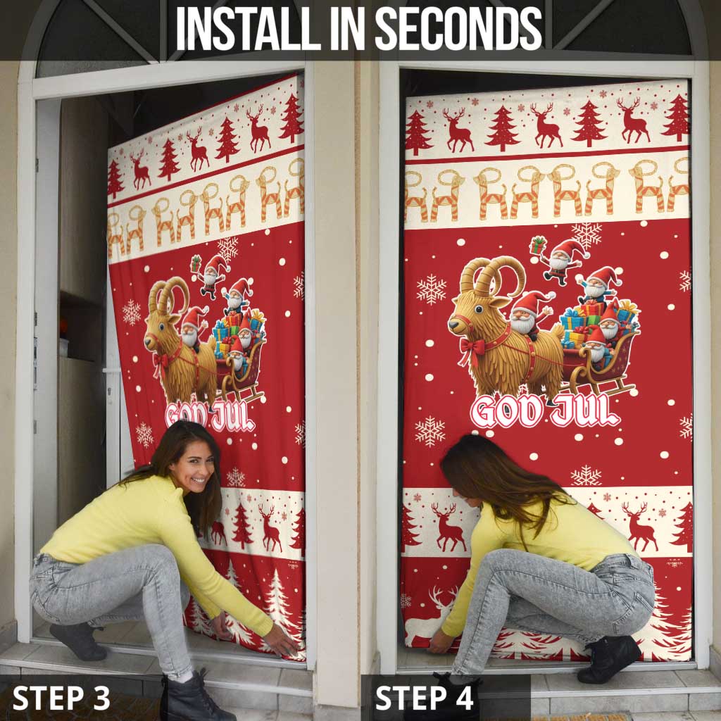 Sweden Christmas Door Cover God Jul Nordic Julbock - Wonder Print Shop
