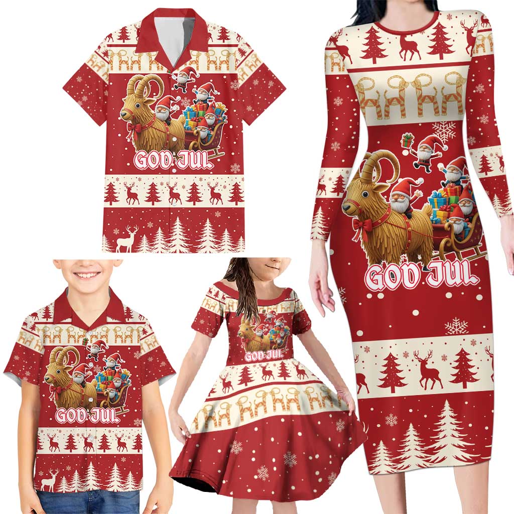 Sweden Christmas Family Matching Long Sleeve Bodycon Dress and Hawaiian Shirt God Jul Nordic Julbock - Wonder Print Shop