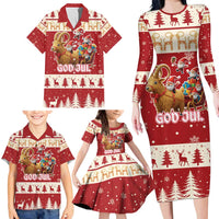 Sweden Christmas Family Matching Long Sleeve Bodycon Dress and Hawaiian Shirt God Jul Nordic Julbock - Wonder Print Shop