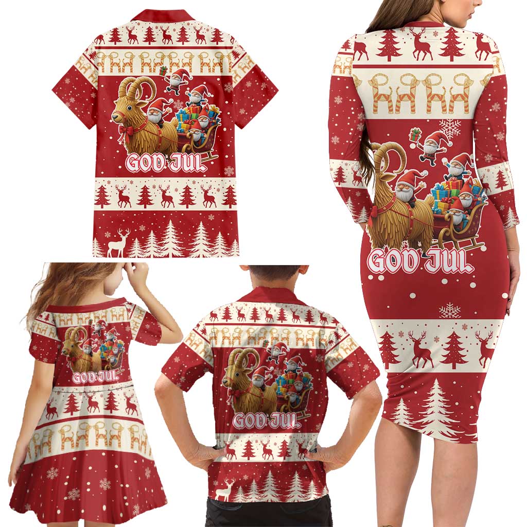Sweden Christmas Family Matching Long Sleeve Bodycon Dress and Hawaiian Shirt God Jul Nordic Julbock - Wonder Print Shop