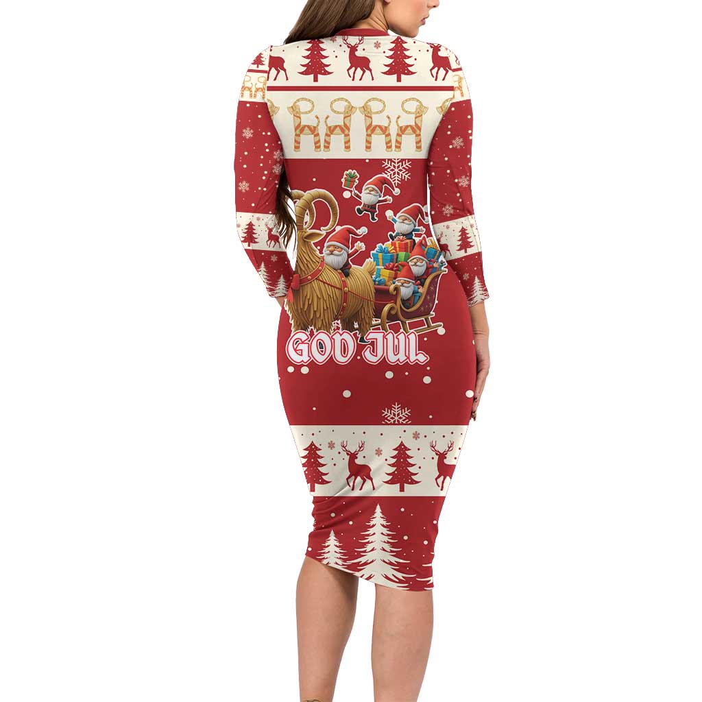 Sweden Christmas Family Matching Long Sleeve Bodycon Dress and Hawaiian Shirt God Jul Nordic Julbock - Wonder Print Shop