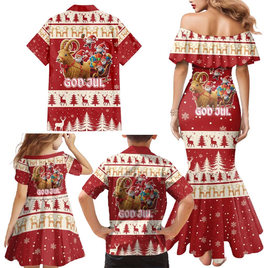Sweden Christmas Family Matching Mermaid Dress and Hawaiian Shirt God Jul Nordic Julbock - Wonder Print Shop