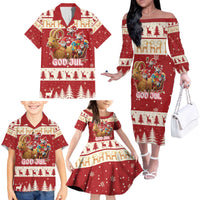 Sweden Christmas Family Matching Off The Shoulder Long Sleeve Dress and Hawaiian Shirt God Jul Nordic Julbock - Wonder Print Shop