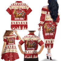 Sweden Christmas Family Matching Off The Shoulder Long Sleeve Dress and Hawaiian Shirt God Jul Nordic Julbock - Wonder Print Shop