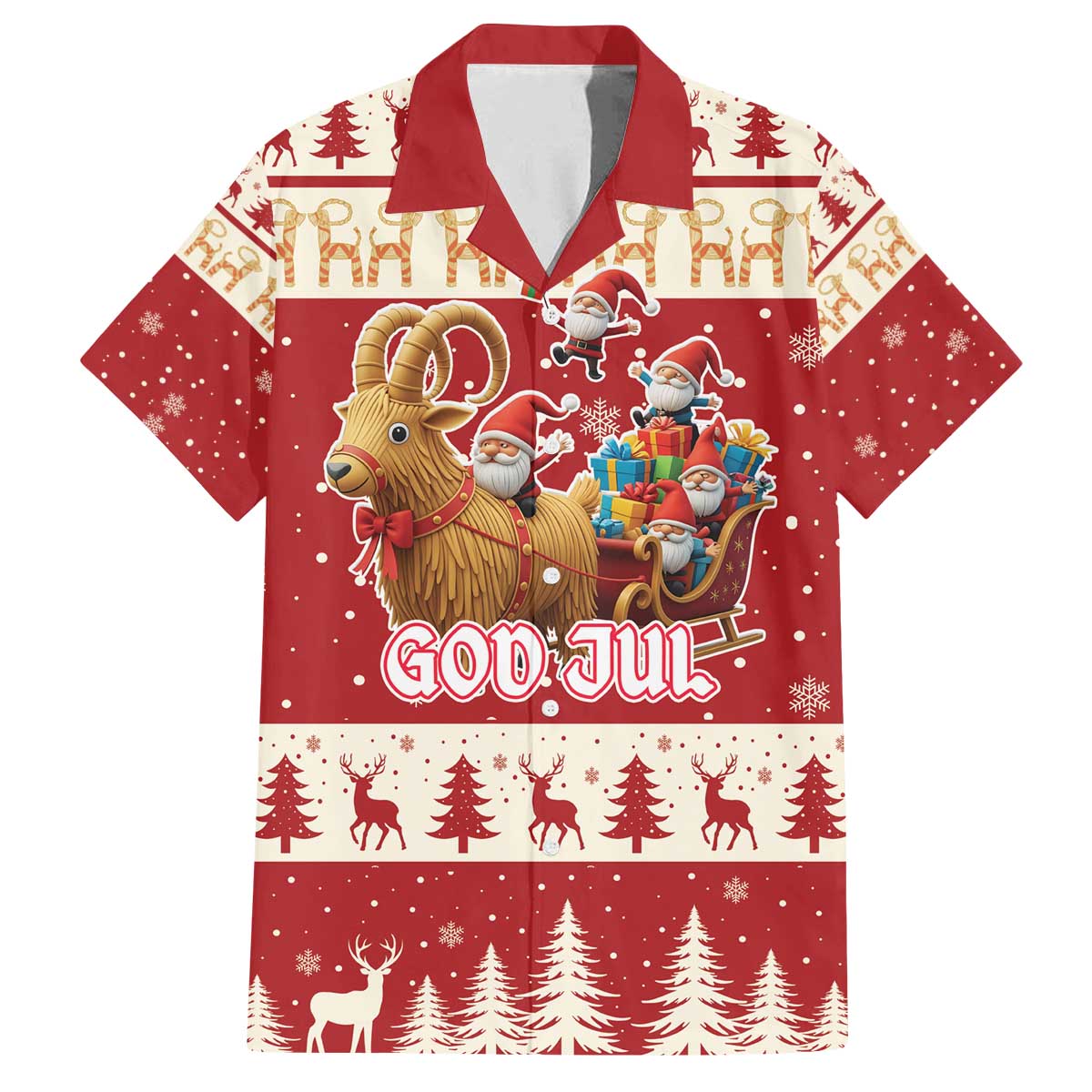 Sweden Christmas Family Matching Off The Shoulder Long Sleeve Dress and Hawaiian Shirt God Jul Nordic Julbock - Wonder Print Shop