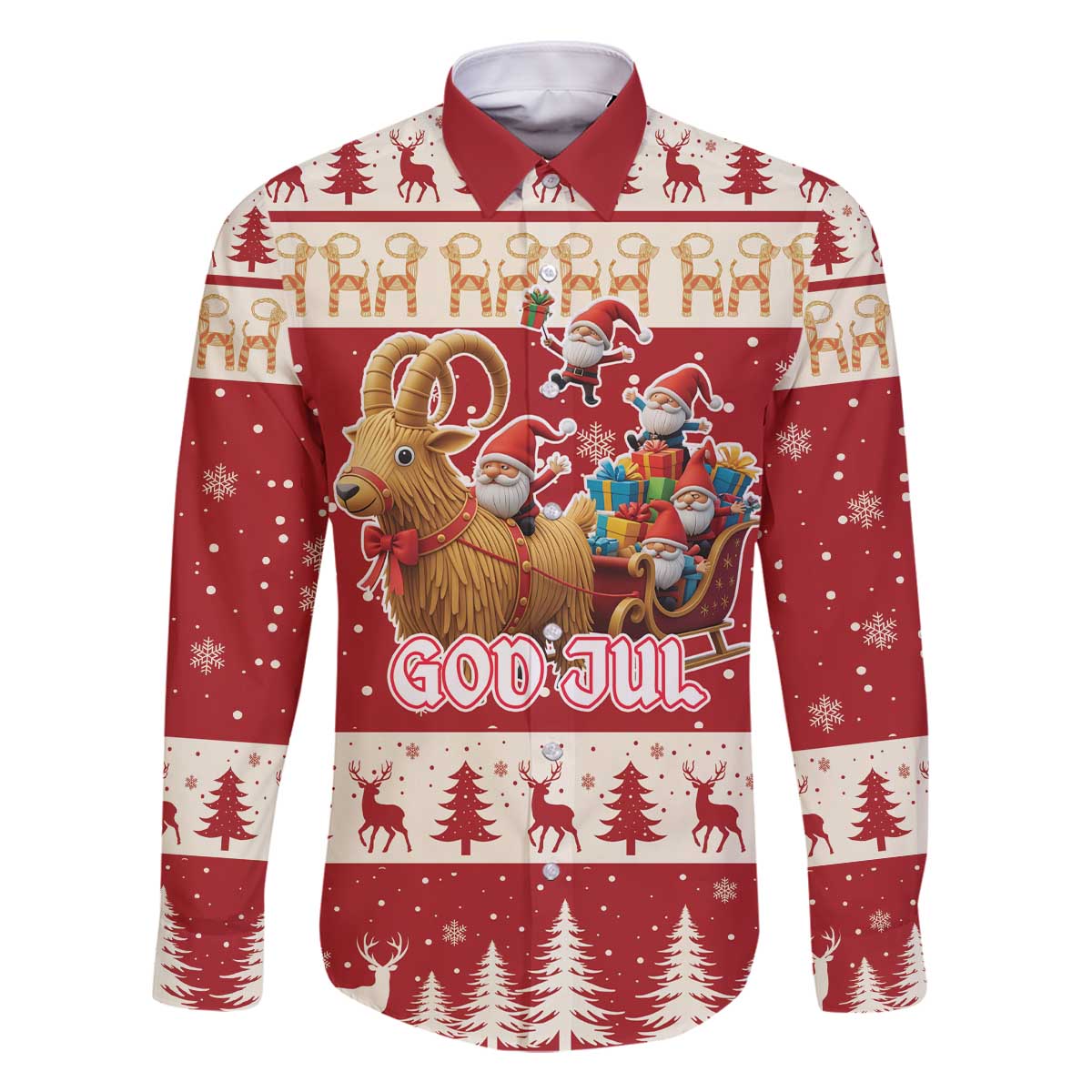 Sweden Christmas Family Matching Off The Shoulder Long Sleeve Dress and Hawaiian Shirt God Jul Nordic Julbock - Wonder Print Shop