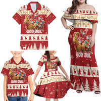 Sweden Christmas Family Matching Off Shoulder Maxi Dress and Hawaiian Shirt God Jul Nordic Julbock - Wonder Print Shop