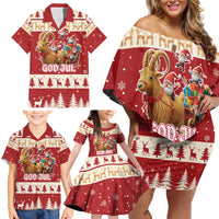 Sweden Christmas Family Matching Off Shoulder Short Dress and Hawaiian Shirt God Jul Nordic Julbock - Wonder Print Shop