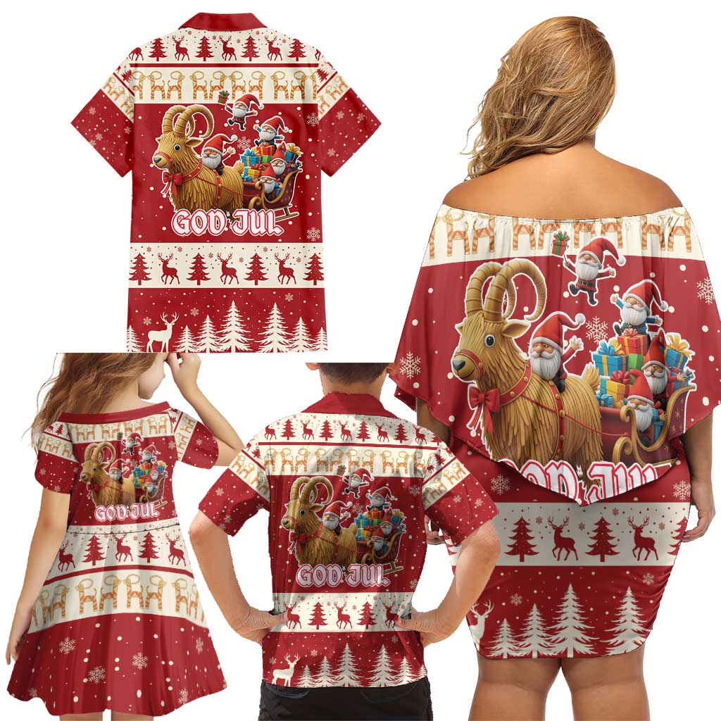Sweden Christmas Family Matching Off Shoulder Short Dress and Hawaiian Shirt God Jul Nordic Julbock - Wonder Print Shop