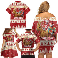 Sweden Christmas Family Matching Off Shoulder Short Dress and Hawaiian Shirt God Jul Nordic Julbock - Wonder Print Shop