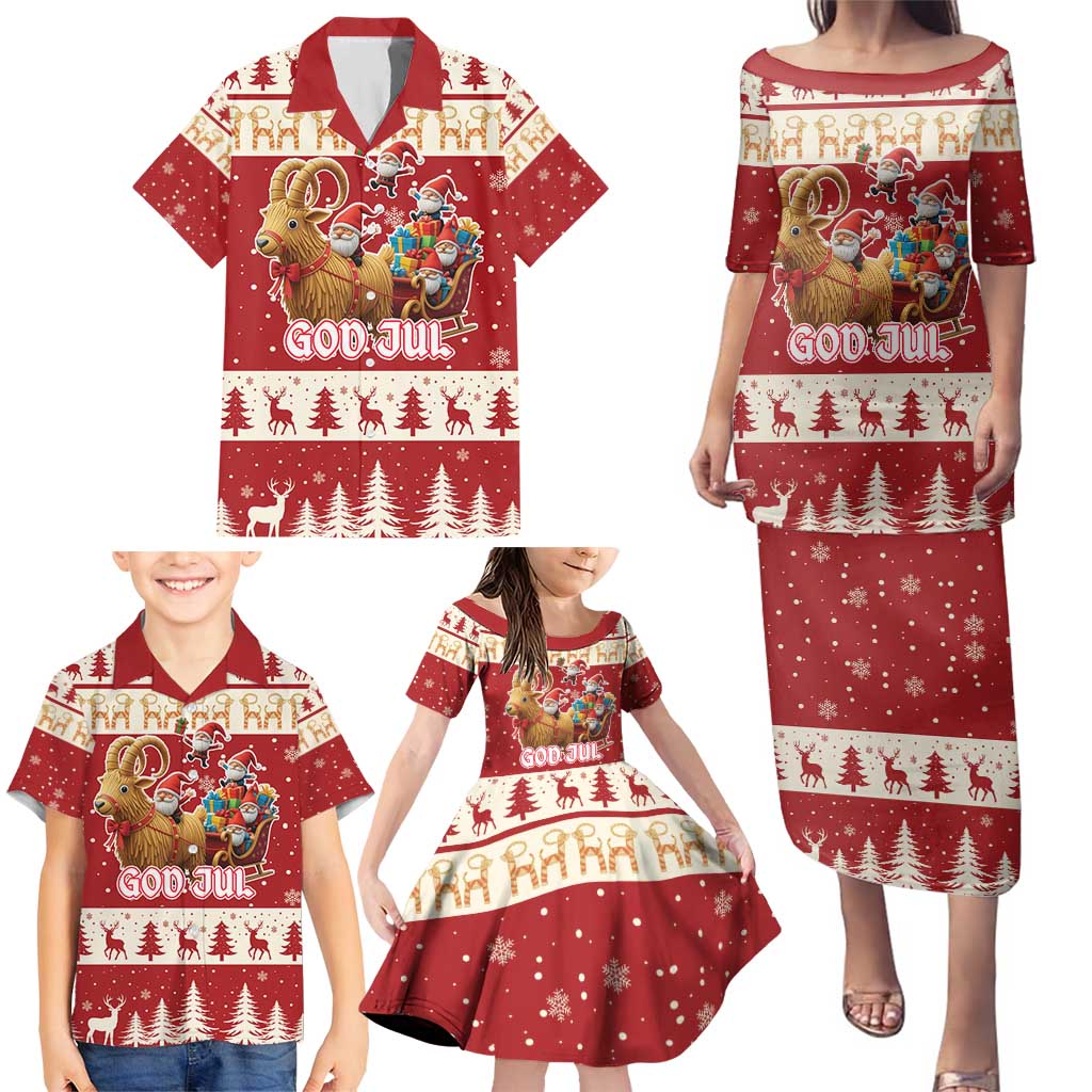 Sweden Christmas Family Matching Puletasi and Hawaiian Shirt God Jul Nordic Julbock - Wonder Print Shop