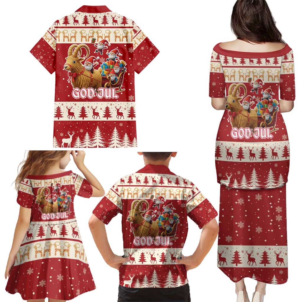 Sweden Christmas Family Matching Puletasi and Hawaiian Shirt God Jul Nordic Julbock - Wonder Print Shop