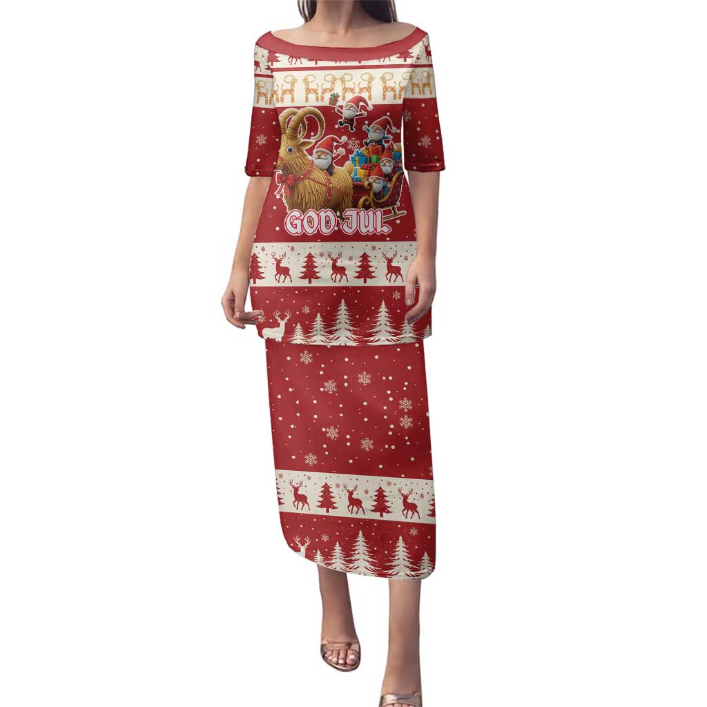 Sweden Christmas Family Matching Puletasi and Hawaiian Shirt God Jul Nordic Julbock - Wonder Print Shop