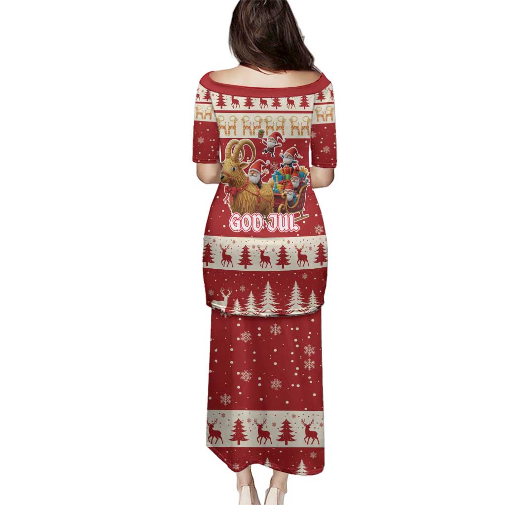 Sweden Christmas Family Matching Puletasi and Hawaiian Shirt God Jul Nordic Julbock - Wonder Print Shop