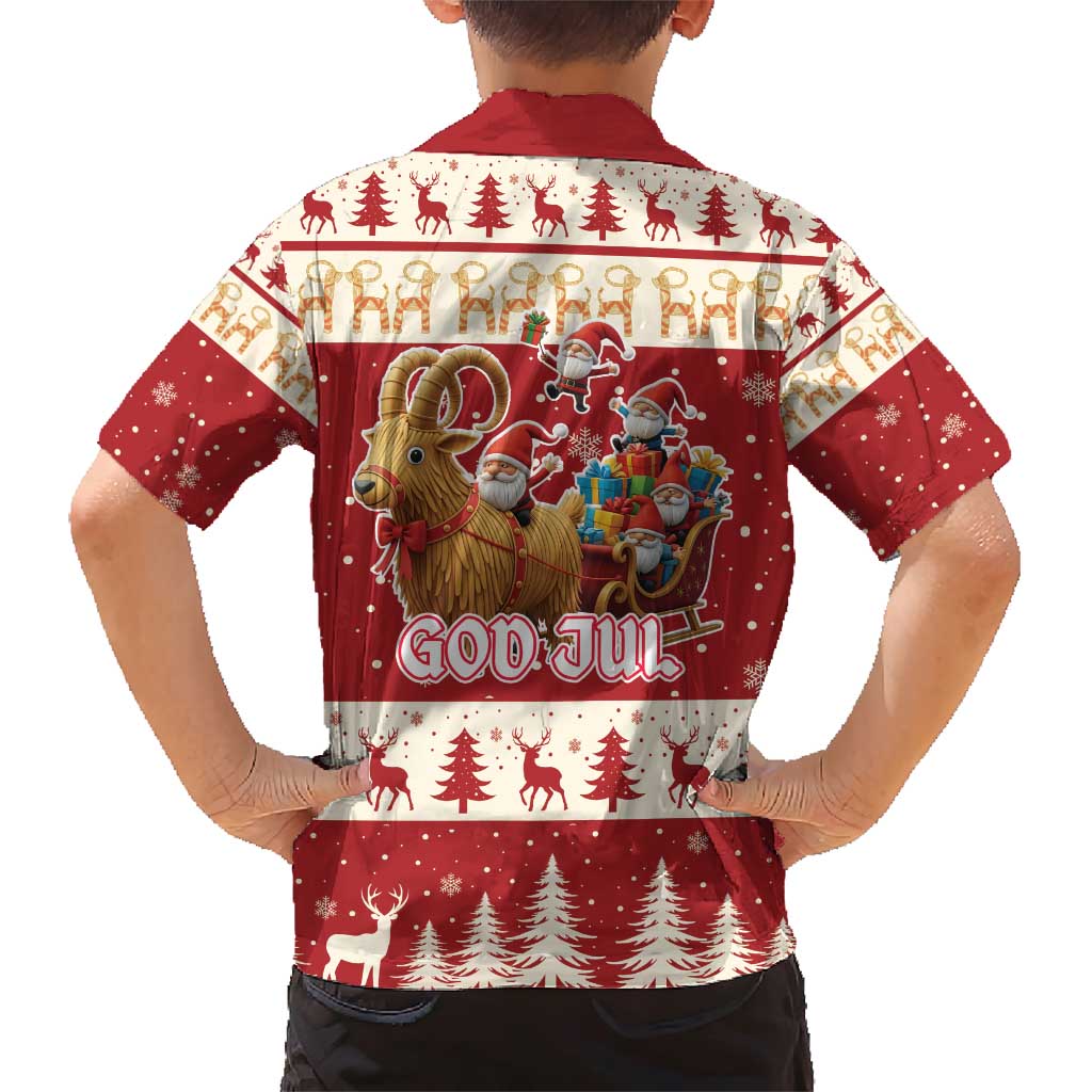 Sweden Christmas Family Matching Short Sleeve Bodycon Dress and Hawaiian Shirt God Jul Nordic Julbock - Wonder Print Shop