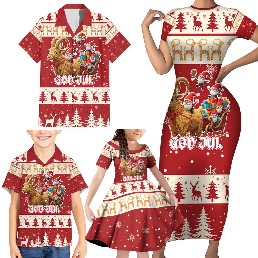 Sweden Christmas Family Matching Short Sleeve Bodycon Dress and Hawaiian Shirt God Jul Nordic Julbock - Wonder Print Shop