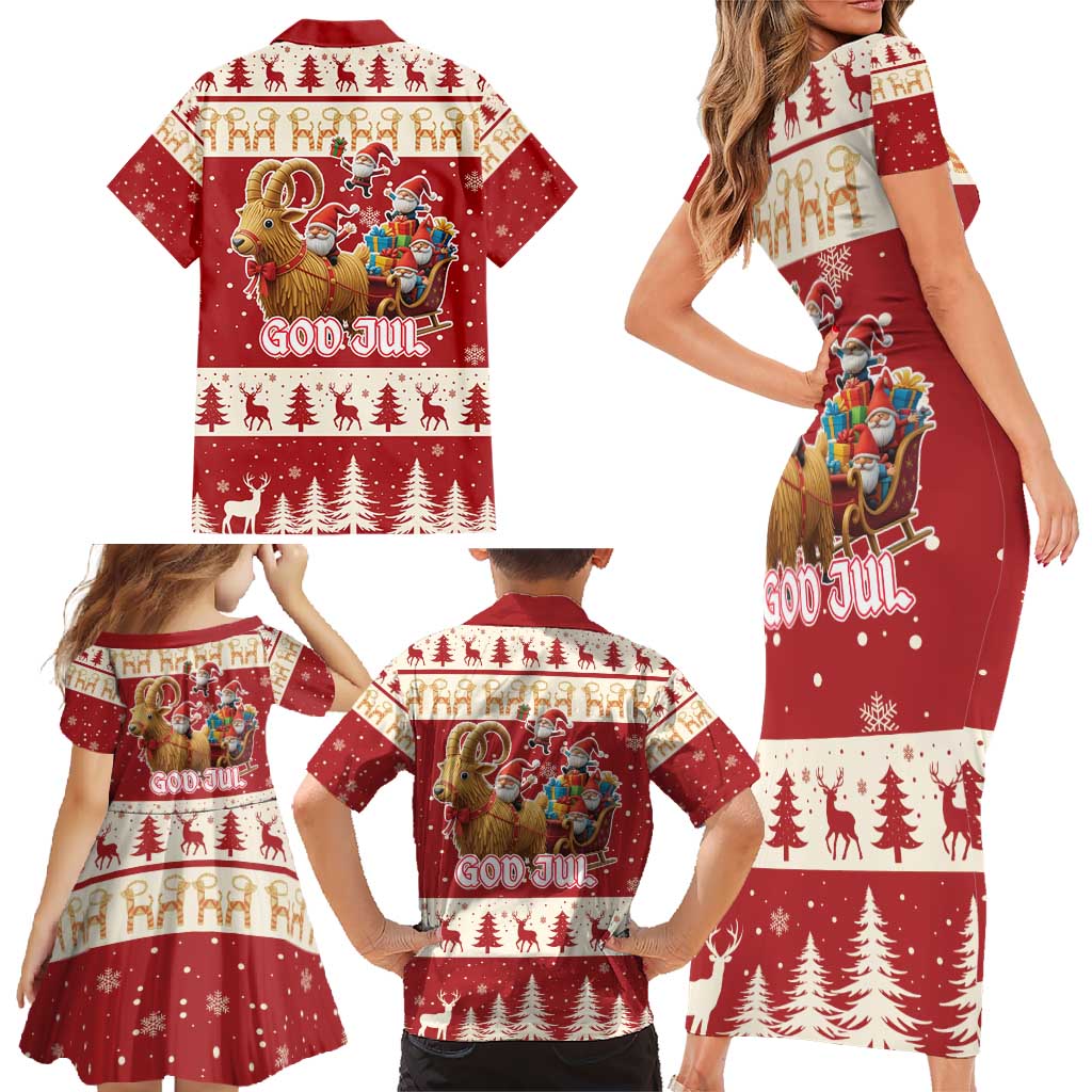 Sweden Christmas Family Matching Short Sleeve Bodycon Dress and Hawaiian Shirt God Jul Nordic Julbock - Wonder Print Shop