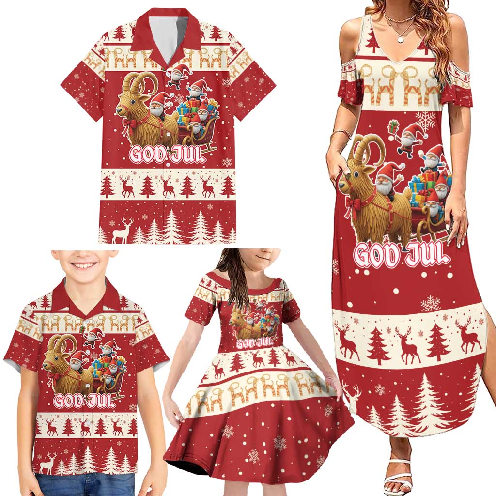 Sweden Christmas Family Matching Summer Maxi Dress and Hawaiian Shirt God Jul Nordic Julbock - Wonder Print Shop