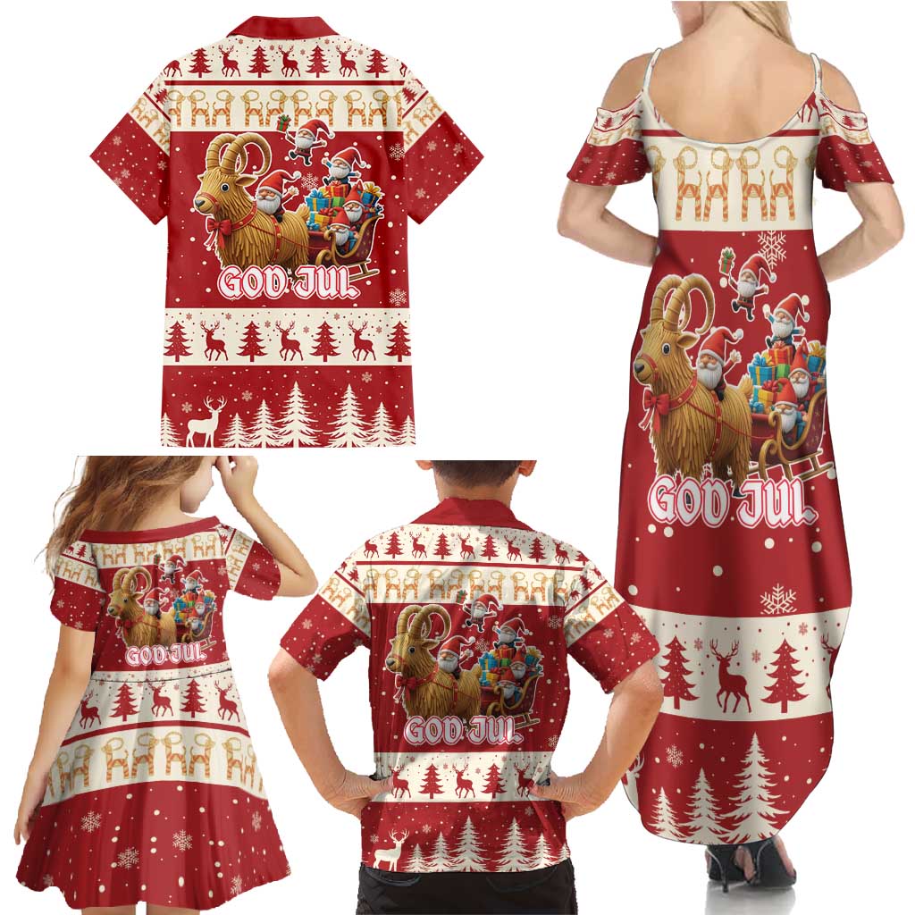 Sweden Christmas Family Matching Summer Maxi Dress and Hawaiian Shirt God Jul Nordic Julbock - Wonder Print Shop