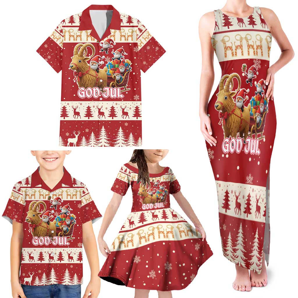 Sweden Christmas Family Matching Tank Maxi Dress and Hawaiian Shirt God Jul Nordic Julbock - Wonder Print Shop