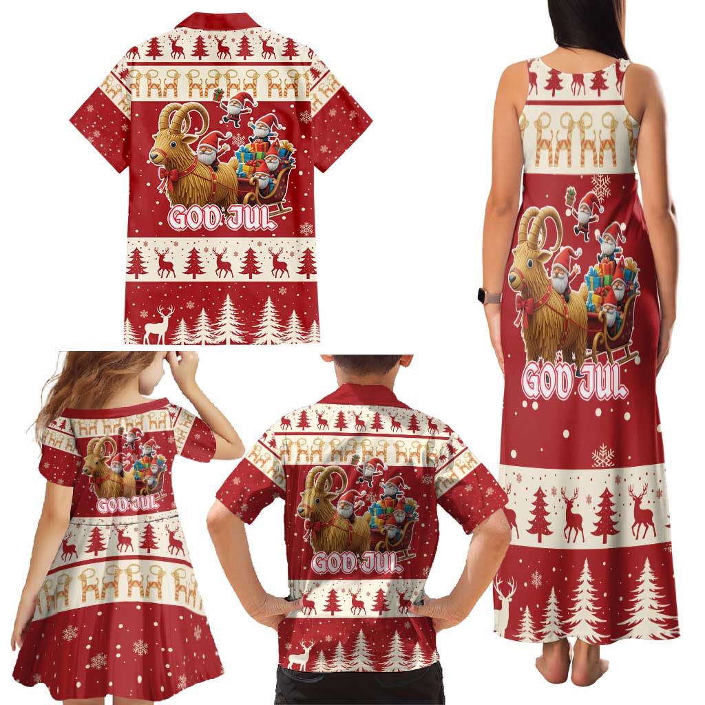 Sweden Christmas Family Matching Tank Maxi Dress and Hawaiian Shirt God Jul Nordic Julbock - Wonder Print Shop