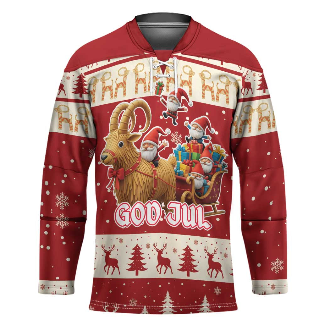 Sweden Christmas Hockey Jersey God Jul Nordic Julbock - Wonder Print Shop