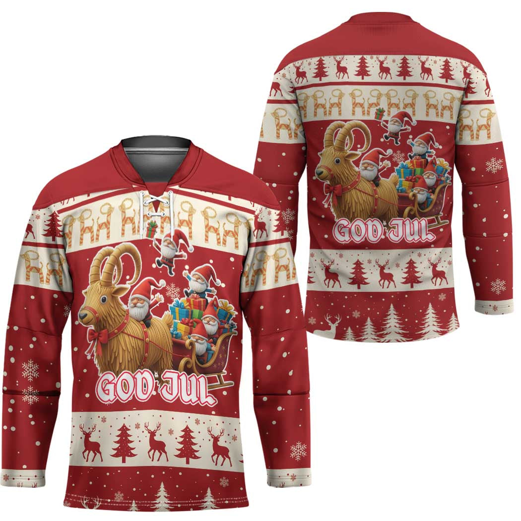 Sweden Christmas Hockey Jersey God Jul Nordic Julbock - Wonder Print Shop