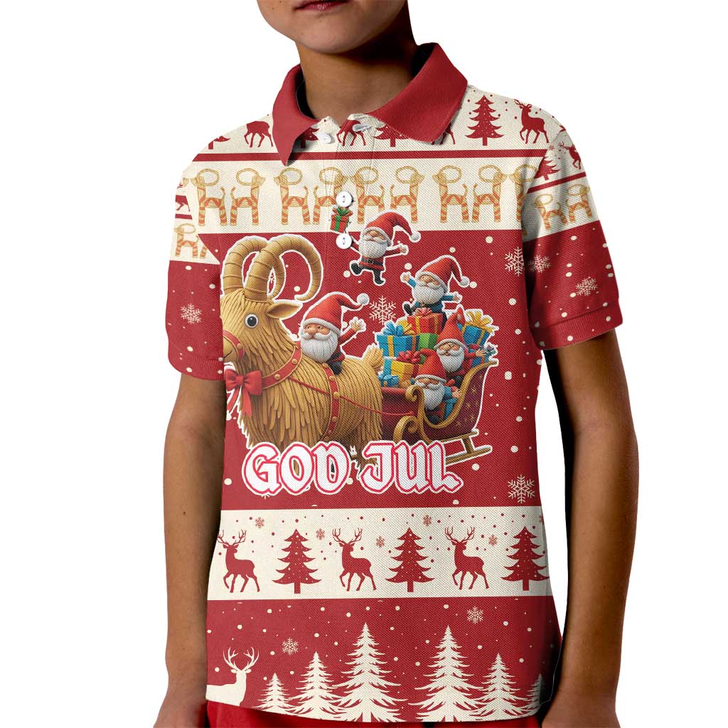 Sweden Christmas Kid Polo Shirt God Jul Nordic Julbock - Wonder Print Shop