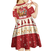 Sweden Christmas Kid Short Sleeve Dress God Jul Nordic Julbock - Wonder Print Shop
