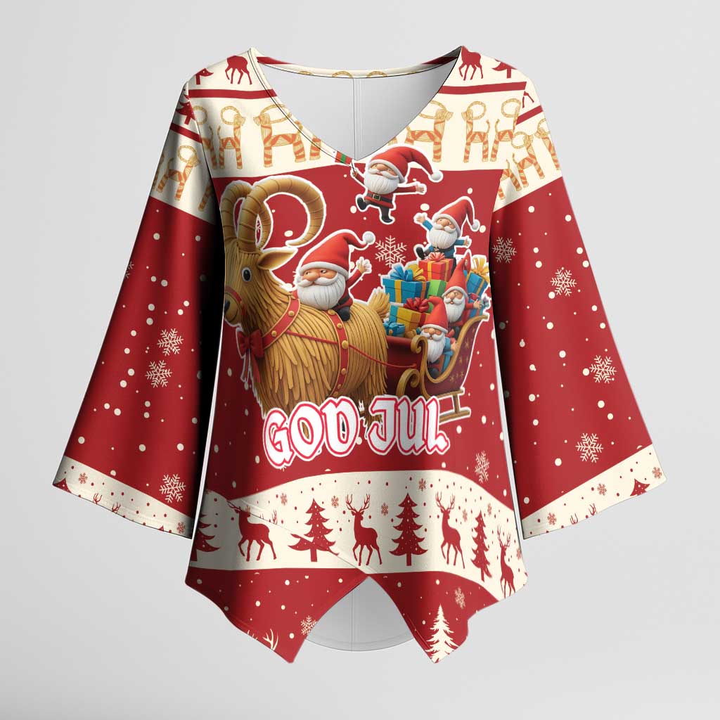 Sweden Christmas Kimono Sleeve Blouse God Jul Nordic Julbock - Wonder Print Shop