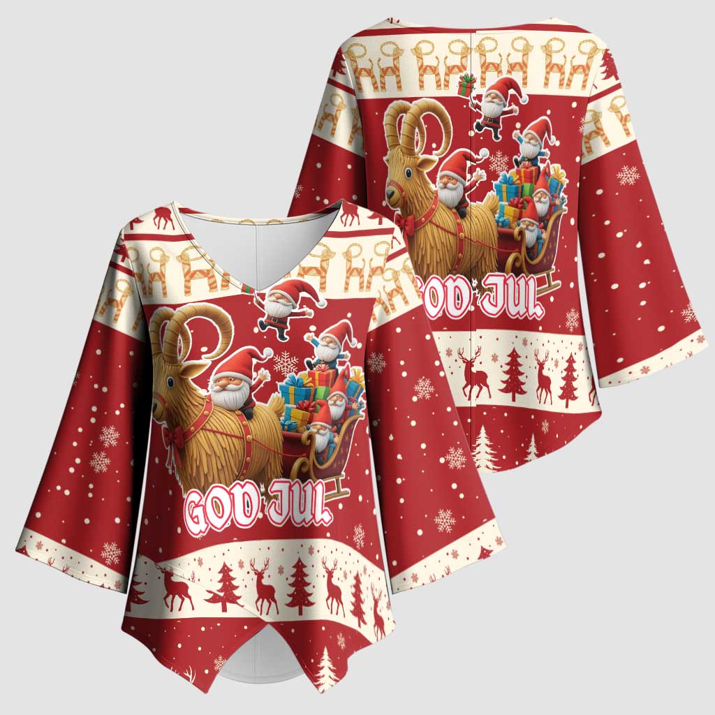Sweden Christmas Kimono Sleeve Blouse God Jul Nordic Julbock - Wonder Print Shop