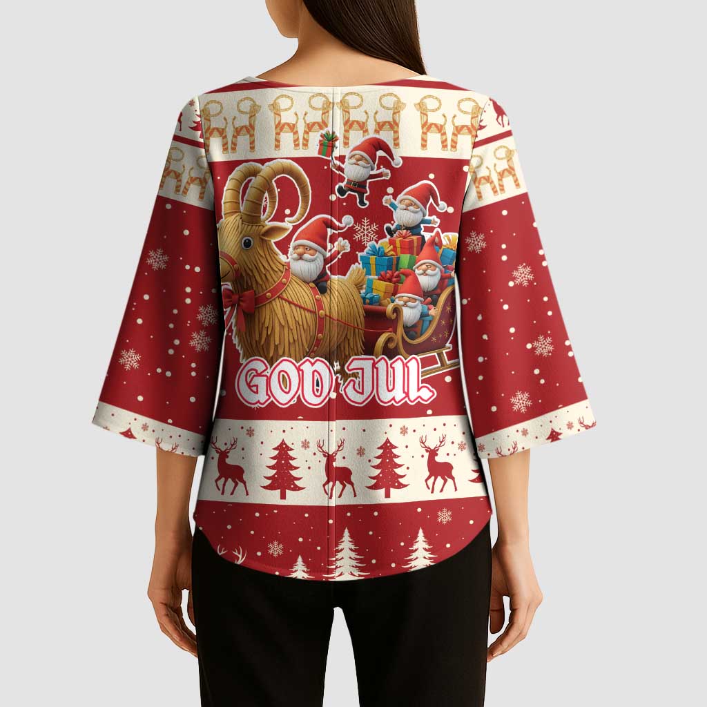 Sweden Christmas Kimono Sleeve Blouse God Jul Nordic Julbock - Wonder Print Shop