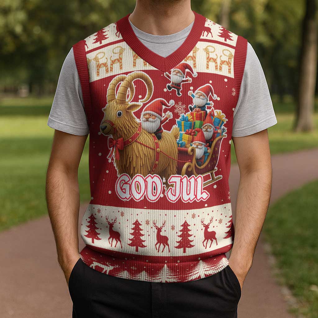Sweden Christmas Knitted V-Neck Vest God Jul Nordic Julbock - Wonder Print Shop
