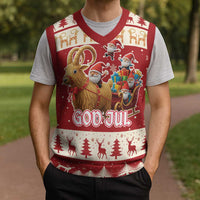 Sweden Christmas Knitted V-Neck Vest God Jul Nordic Julbock - Wonder Print Shop