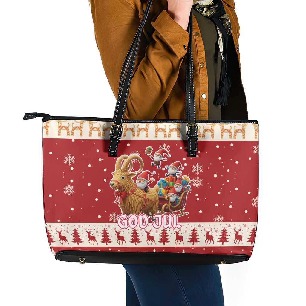 Sweden Christmas Leather Tote Bag God Jul Nordic Julbock - Wonder Print Shop
