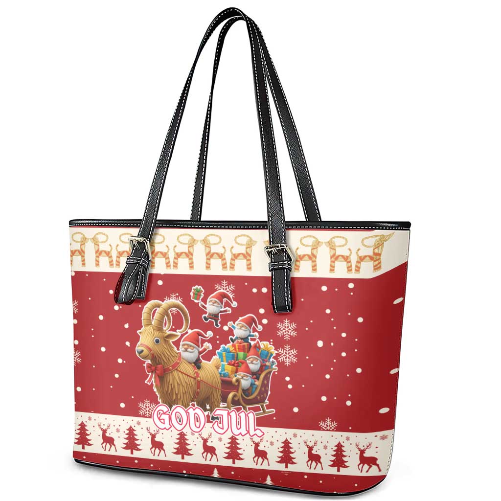 Sweden Christmas Leather Tote Bag God Jul Nordic Julbock - Wonder Print Shop