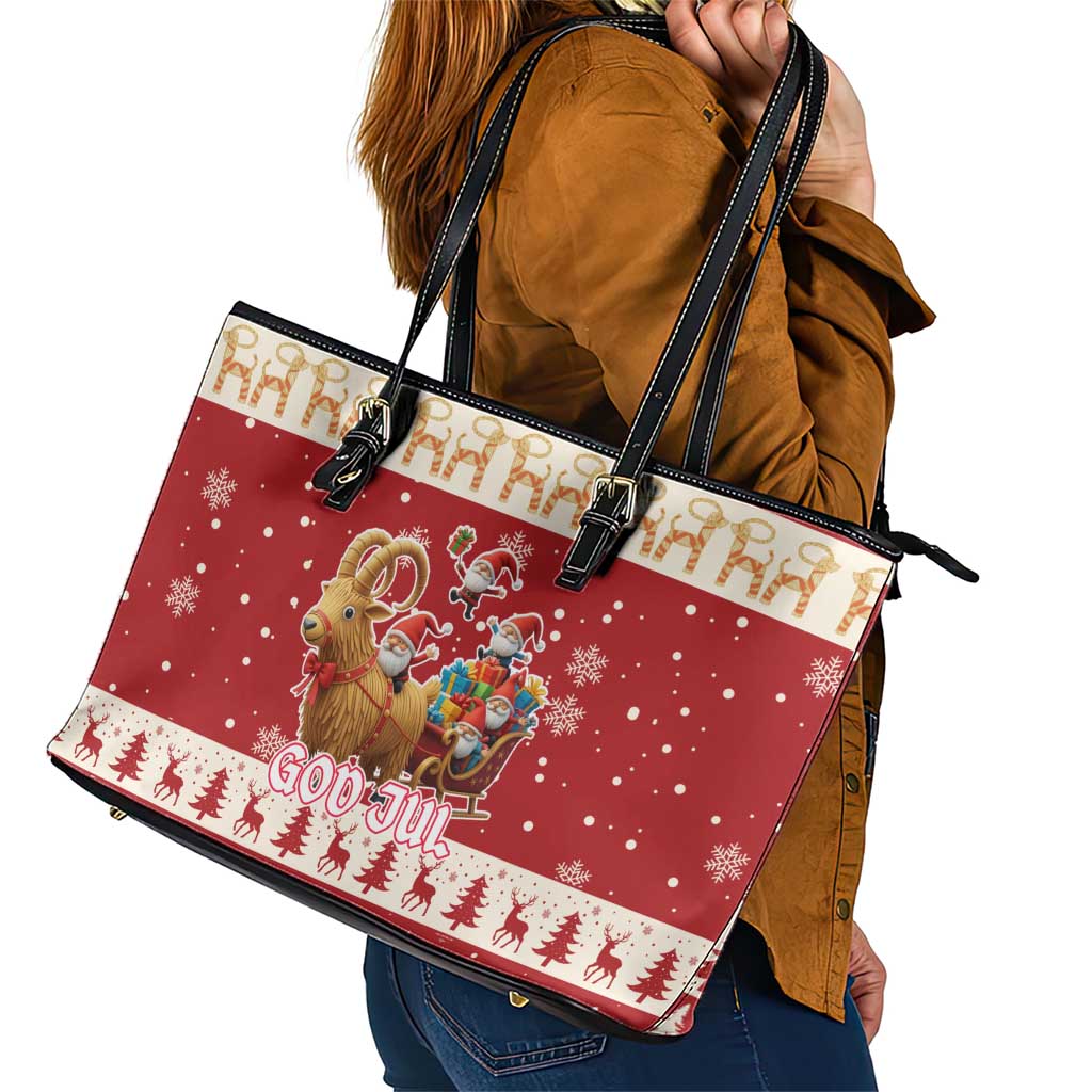 Sweden Christmas Leather Tote Bag God Jul Nordic Julbock - Wonder Print Shop