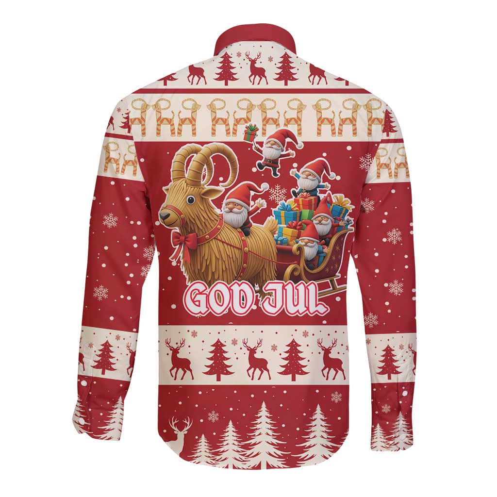 Sweden Christmas Long Sleeve Button Shirt God Jul Nordic Julbock - Wonder Print Shop