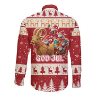 Sweden Christmas Long Sleeve Button Shirt God Jul Nordic Julbock - Wonder Print Shop