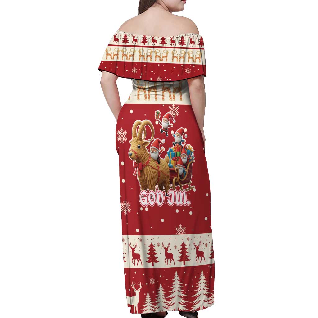 Sweden Christmas Off Shoulder Maxi Dress God Jul Nordic Julbock - Wonder Print Shop