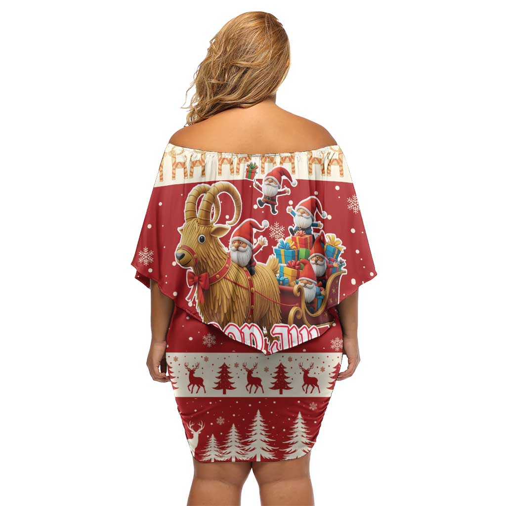 Sweden Christmas Off Shoulder Short Dress God Jul Nordic Julbock - Wonder Print Shop