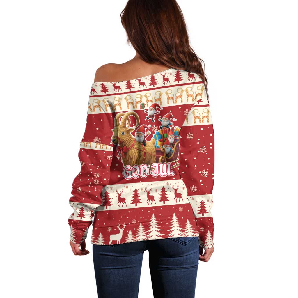 Sweden Christmas Off Shoulder Sweater God Jul Nordic Julbock - Wonder Print Shop
