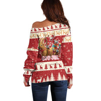 Sweden Christmas Off Shoulder Sweater God Jul Nordic Julbock - Wonder Print Shop
